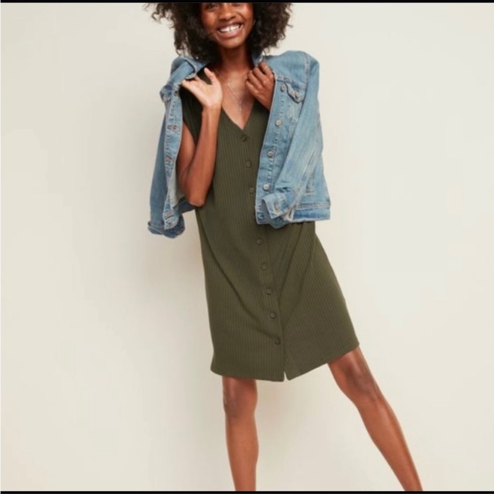 Old navy • olive green ribbed button front dress